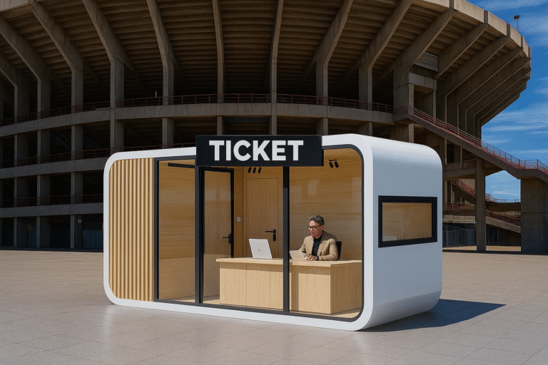 modern ticket booth by stadium