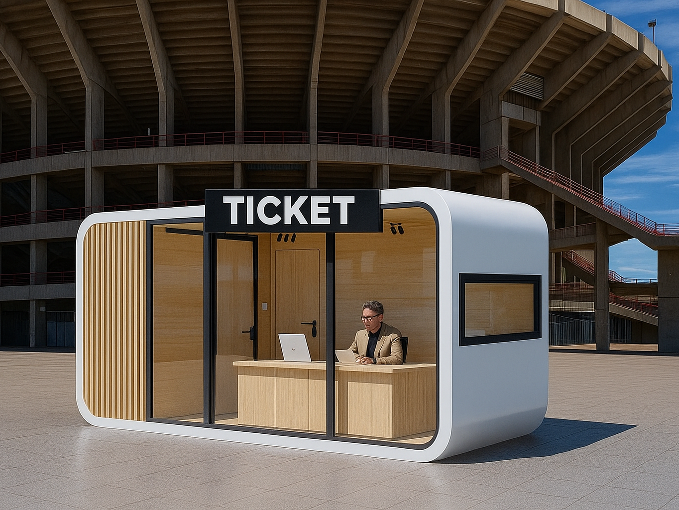 modern ticket booth by stadium